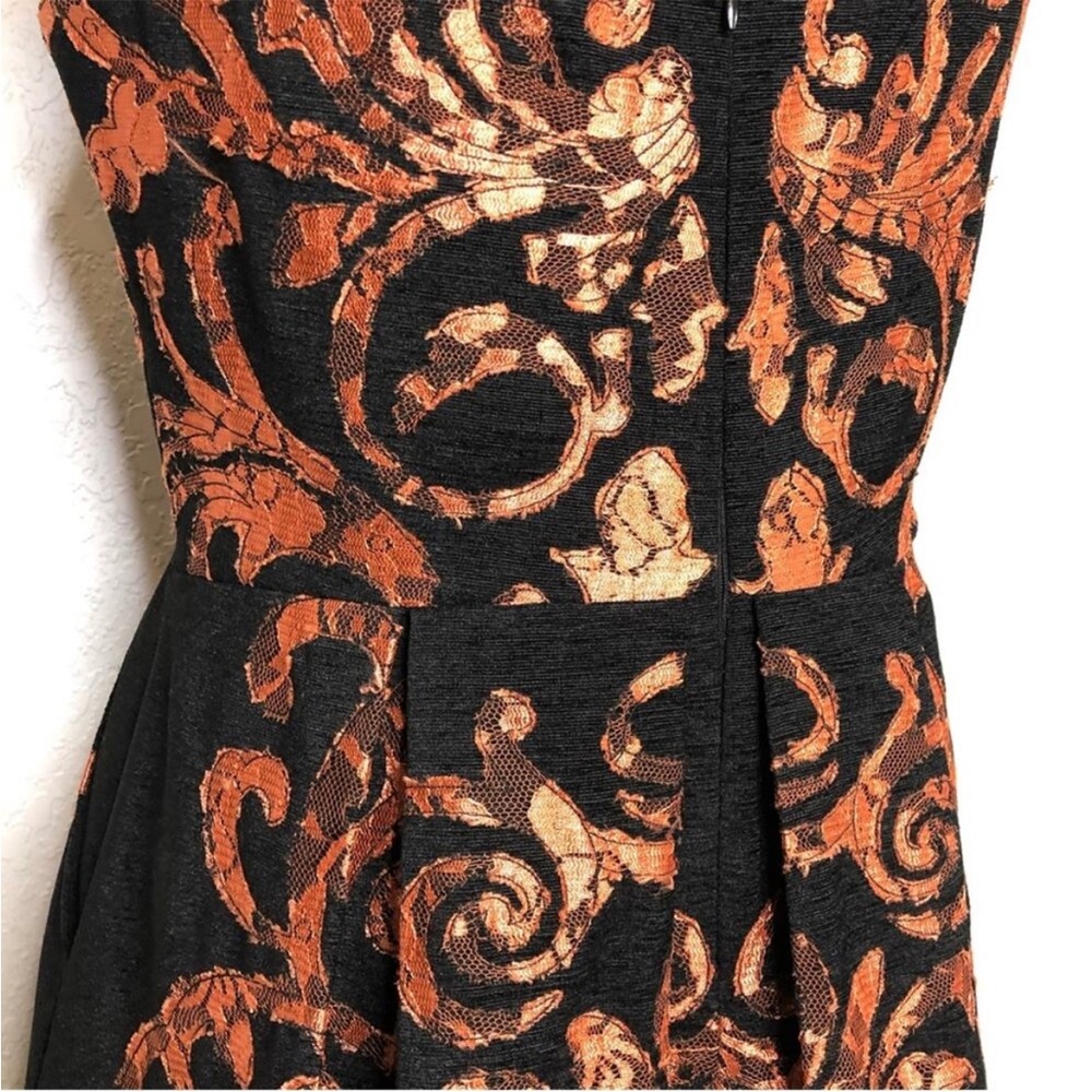 Yoana Baraschi black orange/copper metallic floral lace fit & flare dress size 2 - Picture 7 of 16